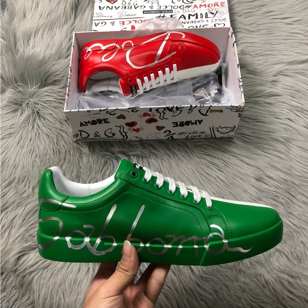 Dolce & Gabbana Vibrant Green and Red Sneakers